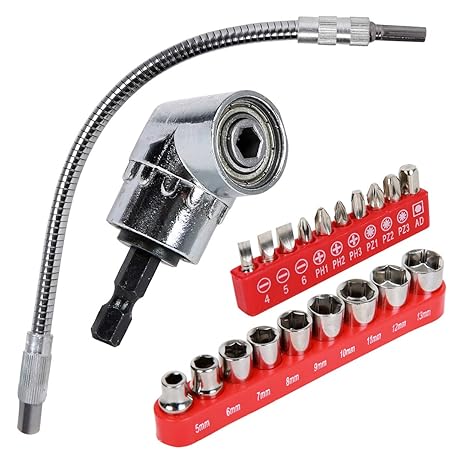 Notimin Flexible Schaft Bit 300mm Magnetische Verlängerung Flexible Welle + 105° Winkelschrauber Vorsatz Adapter mit 1/4-Zoll