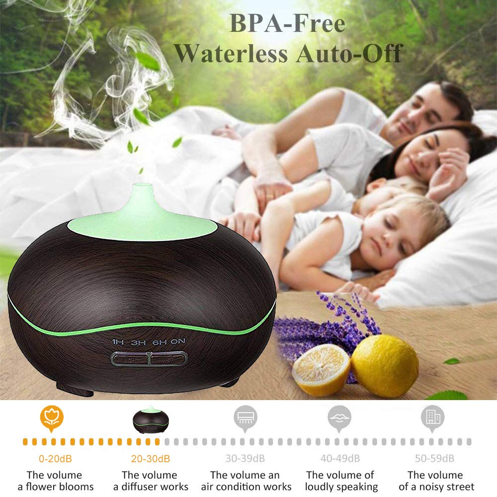 Aroma Essential Oil Diffuser 300ml for Aromatherapy with Adjustable Mist Modes Humidifiers with Auto Shut-Off, Changing Colored LED Lights for Home, Spa, Baby Room, Office(Black)