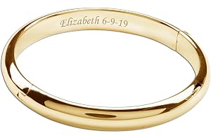 Precious Pieces Personalized Bangle Bracelet, 14K Gold-Plated | Choose classic or etched styles with custom engraving in infant, child, teen, and adult sizes.