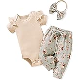 Aalizzwell Baby Girls Ribbed Bodysuit Pants Outfits Spring Summer Clothes