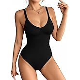 MANGOPOP Women's V Neck Tank Top Bodysuits Racerback Slim Fit Sleeveless Body suit Sexy Spaghetti Strap Ribbed Tops
