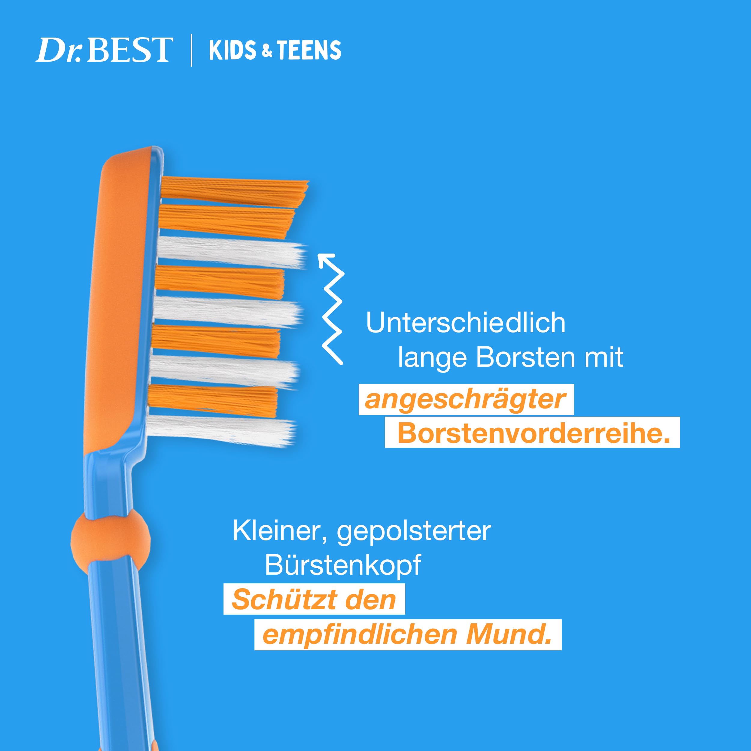 Dr.BEST Kids & Teens Zahnbürste, 6 bis 13 Jahre, Weich, 1 Stück, mit 4 Vorteilen für neue, bleibende Zähne 3