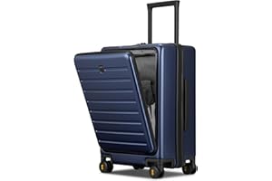 LEVEL8 Carry On Luggage with Compartment, 20 Inch Lightweight Hard Shell Rolling Suitcase with Wheels Airline Approved, Checked Luggage with Front Pocket, Double Tsa Locks - Navy Blue