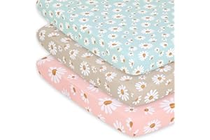 The Peanutshell 3-Pack Fitted Playard Sheets - Soft & Breathable Baby Girl Mini Crib Sheets, Pack N Play Mattress, Fits Standard Playard Pack Play Mattresses - Daisy Dreams