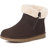 Hsyooes Snow Boots for Women Genuine Suede Leather Winter Boots Water Resistant Warm Booties Fur Lined Ankle Booties Fuzzy Classic Outdoor Coffee 37