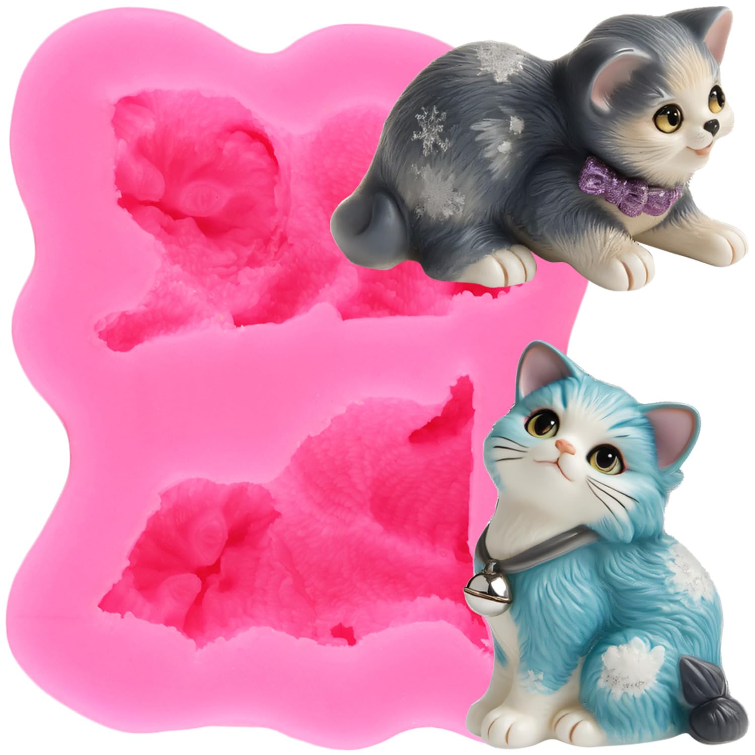 XMOLDNMS Cat Silicone Fondant Moulds Animal Chocolate Candy Mould for Cake Decoration Cupcake Topper Polymer Clay Gum Paste