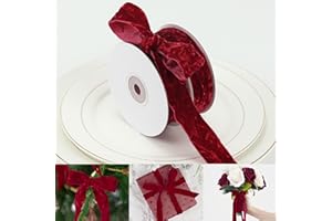 HUIHUANG Red Velvet Ribbon 1 inch x 10 Yards Luxury Crushed Velvet Ribbon for Christmas Tree Ornaments, Gift Wrapping, Wreath Decoration, Invitation, Holiday Decor, Bows, Flower Bouquets