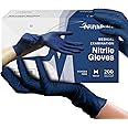Navy Nitrile Medical Gloves Medium, 200 Count - Surgical Grade Latex Free Disposable Gloves Medium Rubber Gloves (Guantes Desechables)