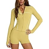 Lviefent Womens Zip Up Active Jacket Color Block Slim Fit Long Sleeve Running Workout Jacket Athletic Top with Thumb Holes