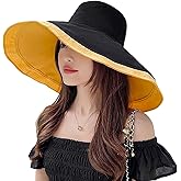 HUAMULAN Women Wide Brim Summer Sun Hat Wired Edge Beach Bucket Fishing Hats Reversible Foldable Travel UV Protection