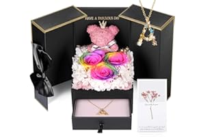 ADDWel Rose Gifts for Women Birthday Unique - Forever Preserved Rose with Personalized Initial Letter Necklace A, Eternal Rose Flowers Presents for Mom Girlfriend Wife Sister on Birthday Anniversary