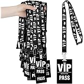 PerKoop 25 Sets VIP Badge Lanyards with PVC Plastic Pass Cards VIP Black Breakaway Lanyard and Cards for Backstage Access Concert Birthday Quince Award Movie Night Party Event Organizer(Black, White)