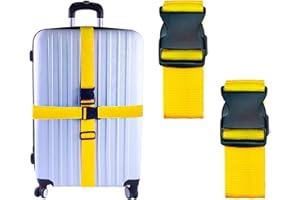 GOODCUBE 2 Pack Luggage Straps, Adjustable Suitcase Belts for Travel Accessories (Yellow)
