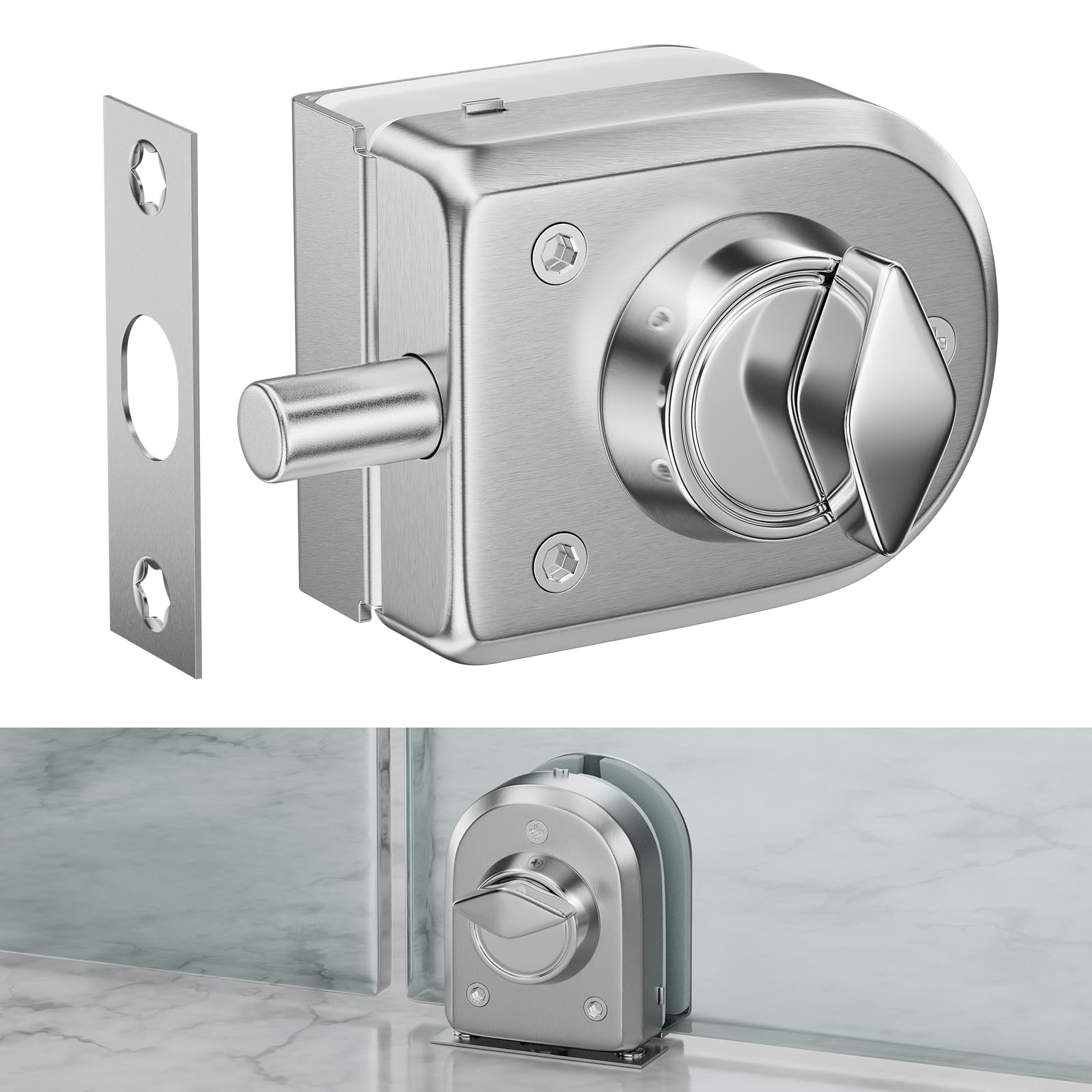 Ranbo Frameless Swinging Door Floor Bolt Lock, No-Drill, 304 Stainless Steel, for 3/8''-1/2''(10mm-12mm) Sliding Glass Doors, Office, Commercial Doors, Brushed.