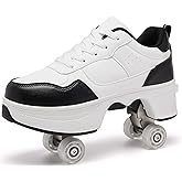 ANEFUN Pop Up Roller Skate Shoes for Women Men Girls Boys - 2 in 1 Sneakers with Retractable Fourwheeler Adult Convertible Skate Shoes for Commuting Outdoor Fun Party/Skating