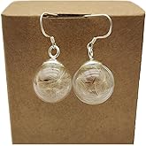 Dandelion Real Flower Make a Wish Glass Ball 925 Sterling Silver Drop Dangle Earrings for Women Handmade