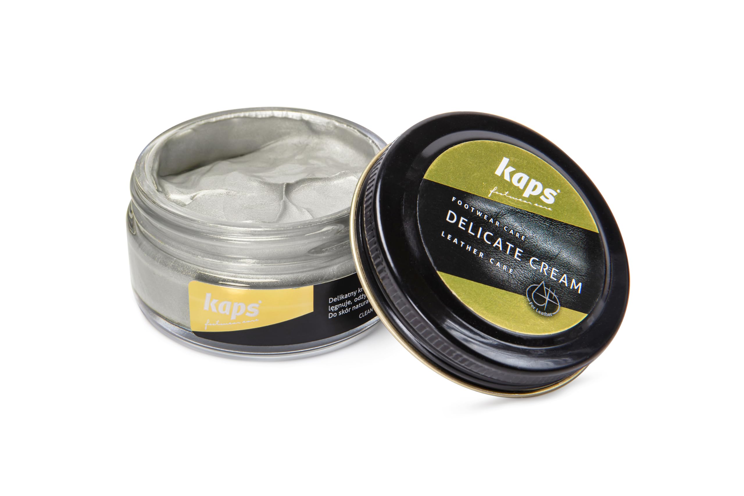 Kaps Leather Shoe Cream - Shoe Care Polish and Colour Conditioner | Refreshes Appearance | For Boots, Handbags, Furniture | Intensive Leather Care and Nourishing 50ml (404 - platinum)