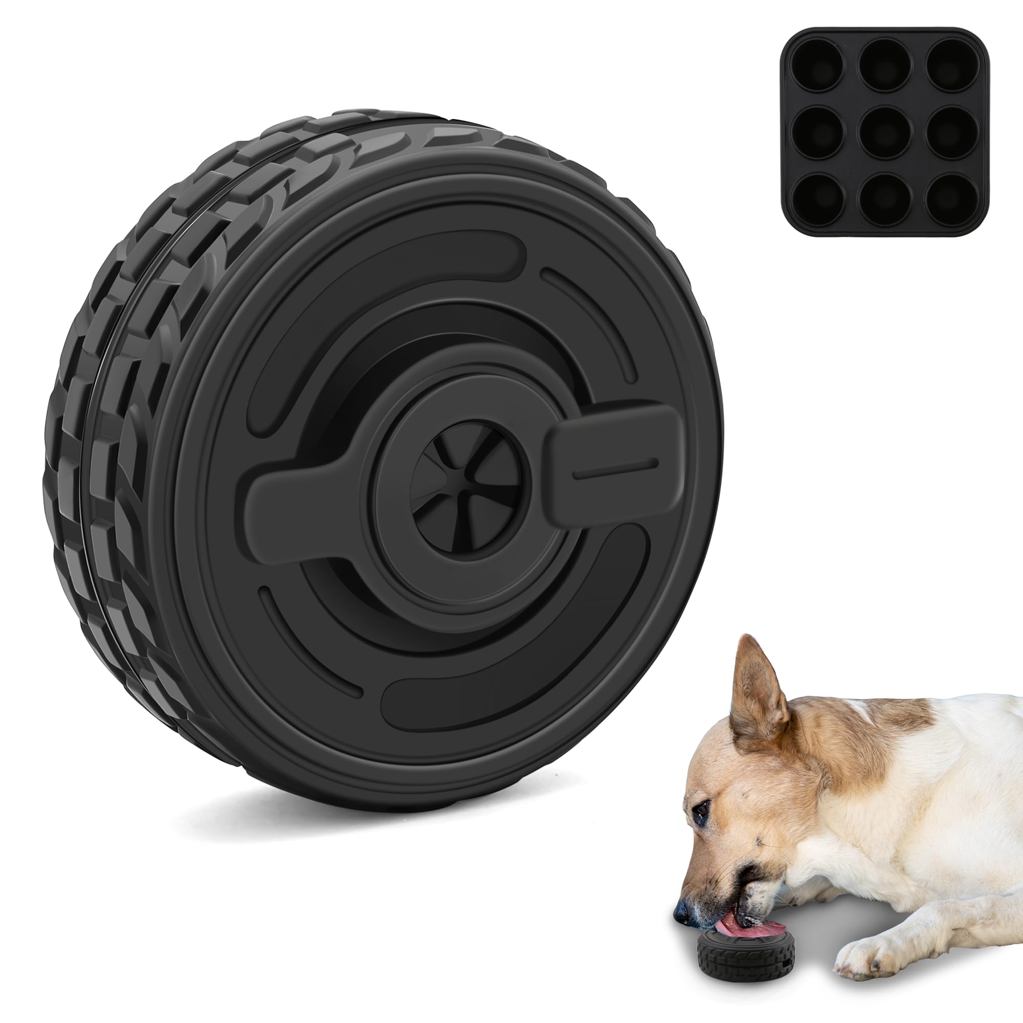 PETFROH 3-in-1 Dog Treat Toy for Aggressive Chewers - Natural Rubber Enrichment, Chew, Bully Stick Holder, Lick Toy With Silicone Mold