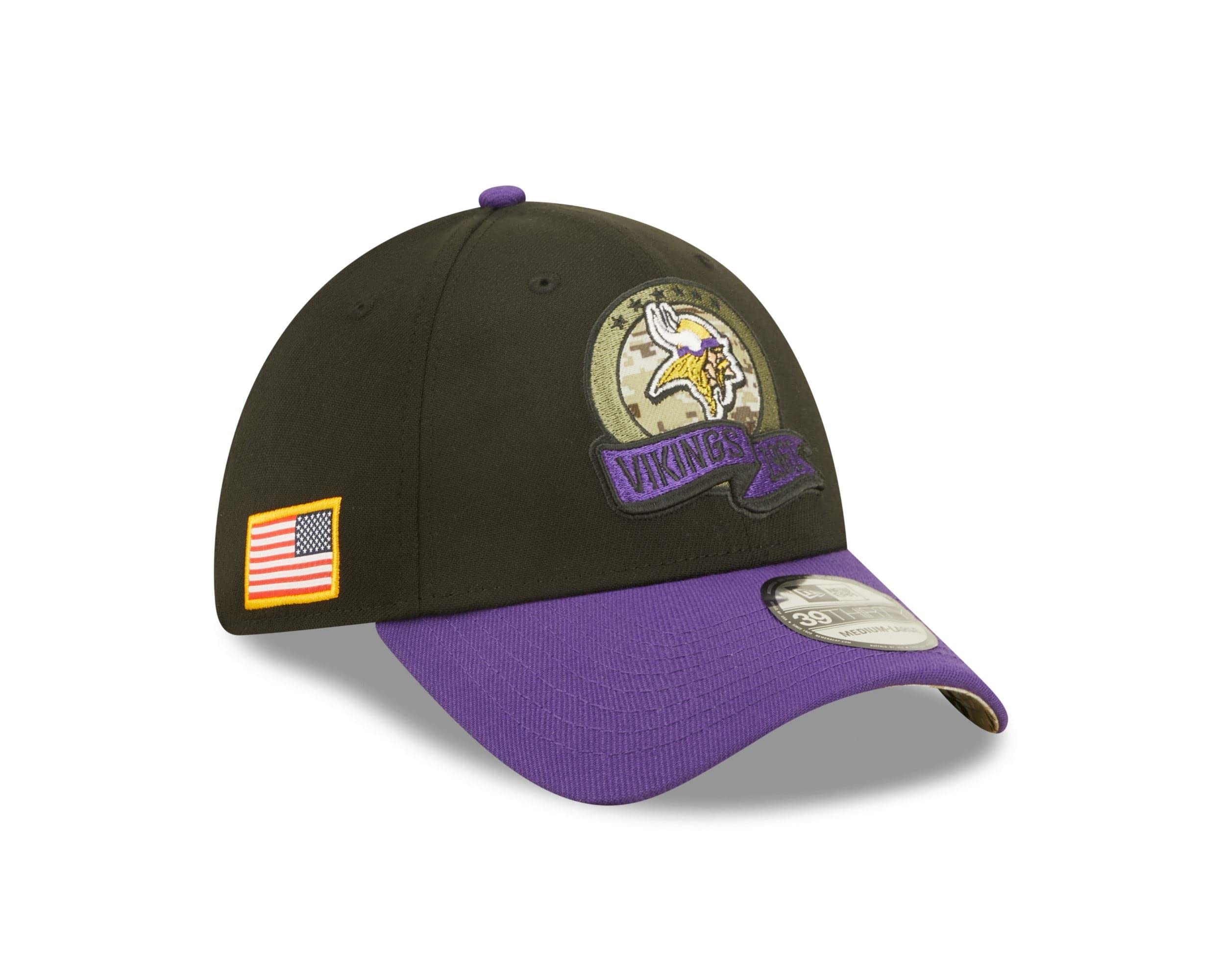 New Era Minnesota Vikings NFL Salute to Service 2022 Black Purple 39Thirty Stretch Cap - M - L