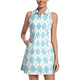 WOWENY Tennis Dress for Women Golf Dresses with Built in Shorts and Pockets Zip Up Sleeveless Athletic Workout Dress