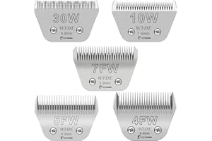 BESTBOMG Size 30W+10W+7FW+5FW+4FW Wide Detachable Pet Dog Grooming Blades Kit,Compatible with Andis,Oster A5,Wahl km10 Clippers,5 Pack