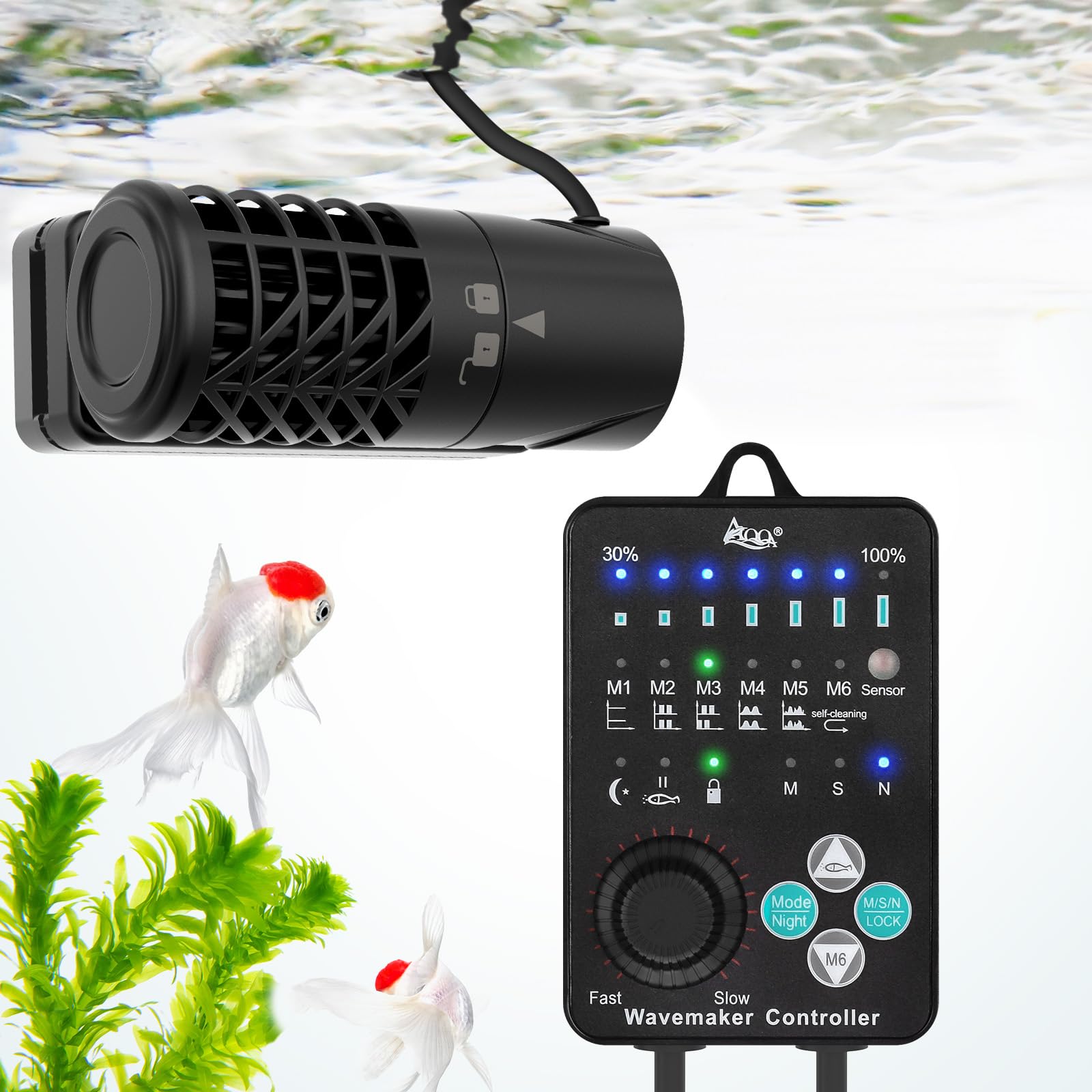 AQQA Aquarium Wave Maker Pump,Magnetic Aquarium Circulation Pump with Controller, Quiet Fish Tank Powerhead,6 Wave Modes,Adjustable Water Flow Speed Aquarium Cross Flow Pump,for Freshwater,Marine