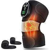 Cordless Heated Knee Massager with Vibration, Heated Knee Brace Wrap, Heating Knee Pad for Knee Elbow, Knee Heating Pad for Arthritis with 6 Heating Levels, 3 Massage Modes&Timer (Black+White)
