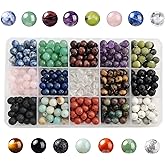 GangGangHao 375pcs 8mm Polished Natural Stone Beads Crystals Round Genuine Real Stone Beading Loose Gemstone DIY for Bracelet Necklace Earrings(8mm,15 Color Mix-S2)
