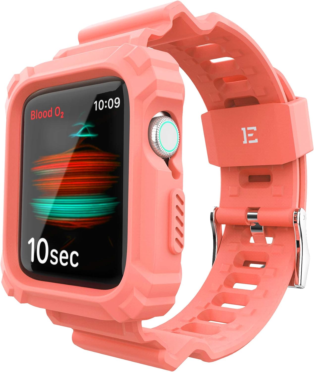 ExoGuard Designed for Apple Watch Bands 38mm 40mm Series with Case, Sports Style Shockproof Bumper Case with TPU Replacement Strap Bands Applicable to iWatch Series 6/5/4/3/2/1/SE - Peach