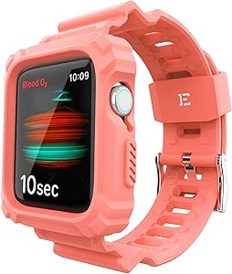 ExoGuard Designed for Apple Watch Bands 38mm 40mm Series with Case, Sports Style Shockproof Bumper Case with TPU Replacement Strap Bands Applicable to iWatch Series 6/5/4/3/2/1/SE - Peach