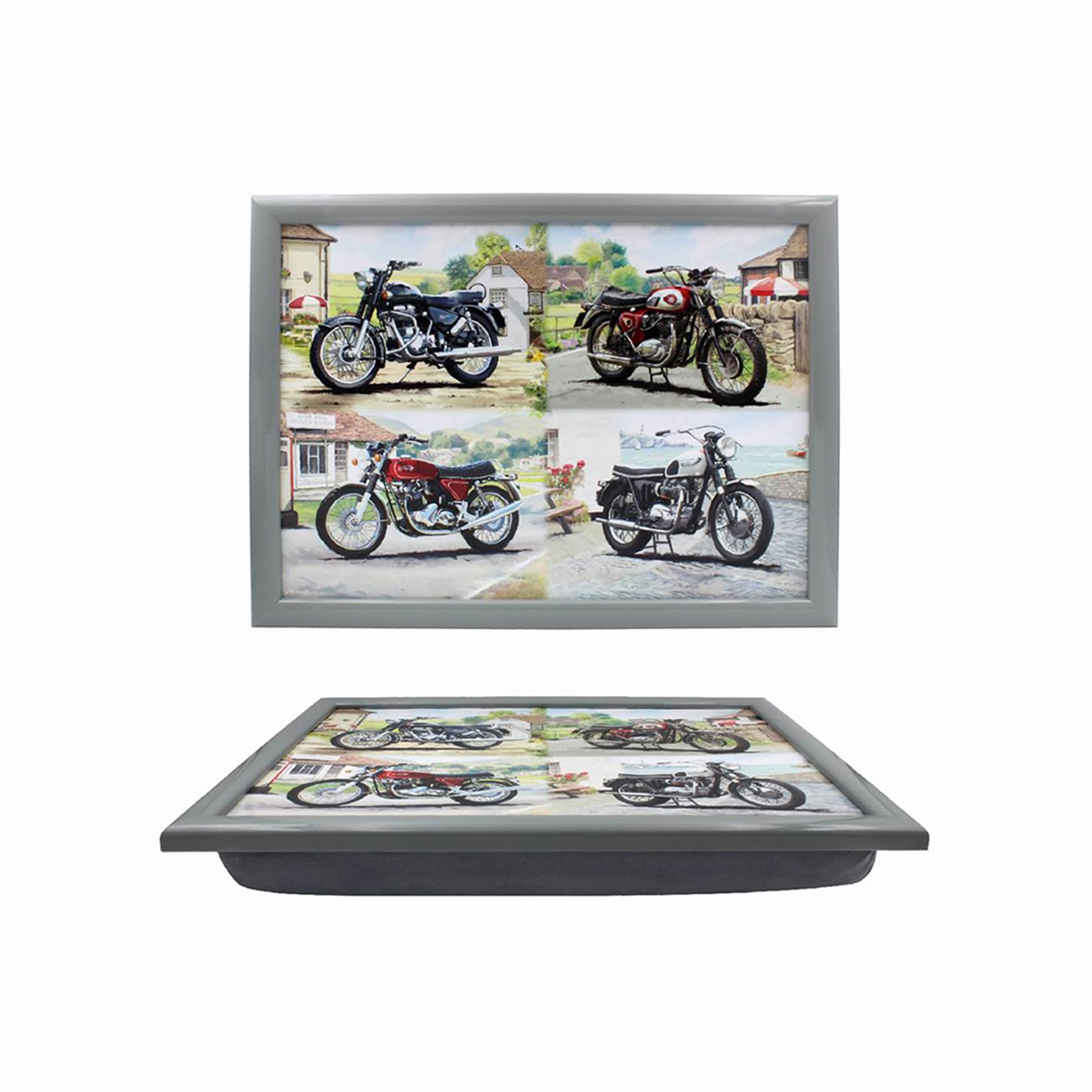 The Leonardo Collection Classic Motorbike Laptray | Bean Bag Trays With Padded Cushion | Suitable For Drinks, Food, Breakfast & Laptop | Lovely Designed Lap Tray For Home & Office