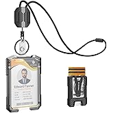 Oaridey Retractable Lanyards for ID Badges Holder, Badge Reel with ID Card Holder, Breakaway Lanyard, Holds 5 Cards and 10 Cash, Bearing 4.0 oz, Black