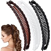 SmallCat 3pcs Large Banana Hair Clips for Women, Strong Claw Clip Hair Barrettes, Vintage Non-Slip Double Combs Hair Accessories for Thick, Long, Curly Hair - Black, White, Coffee (Wavy Edge)