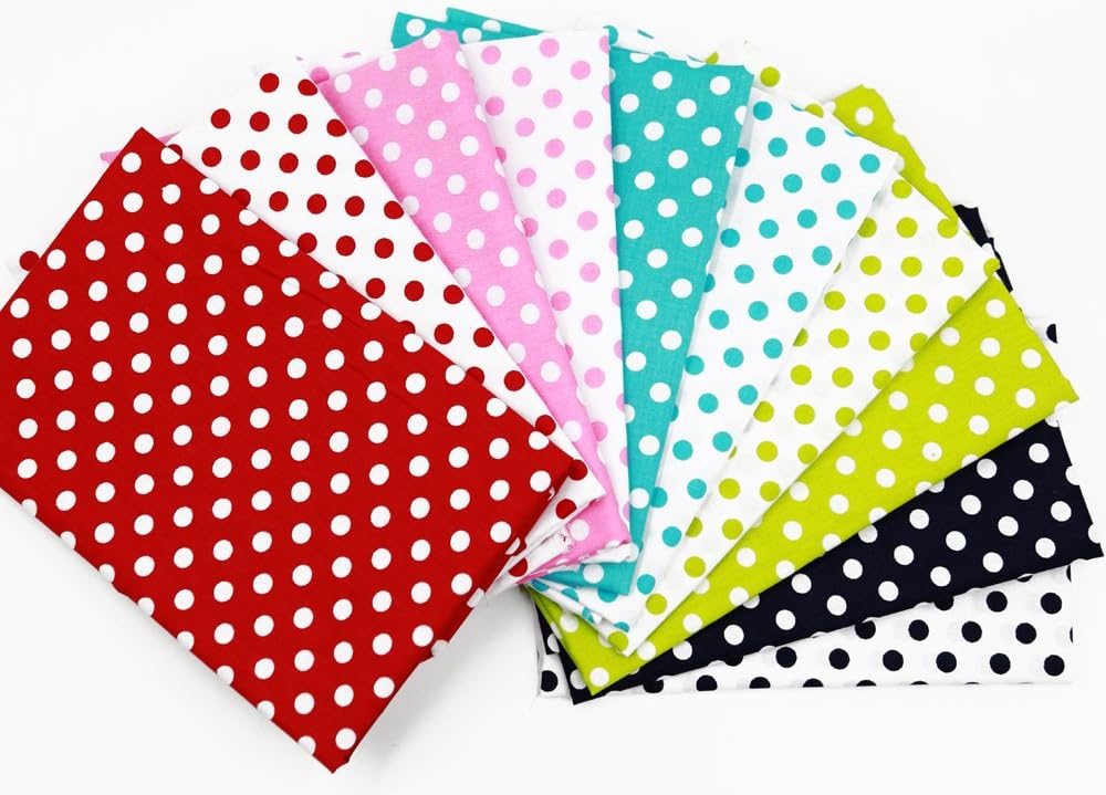 10pc Quilting Bundle Cotton Fabrics for Sewing Patchwork Wide Polka Dot Poly Cotton Fabric 40cm x 50cm