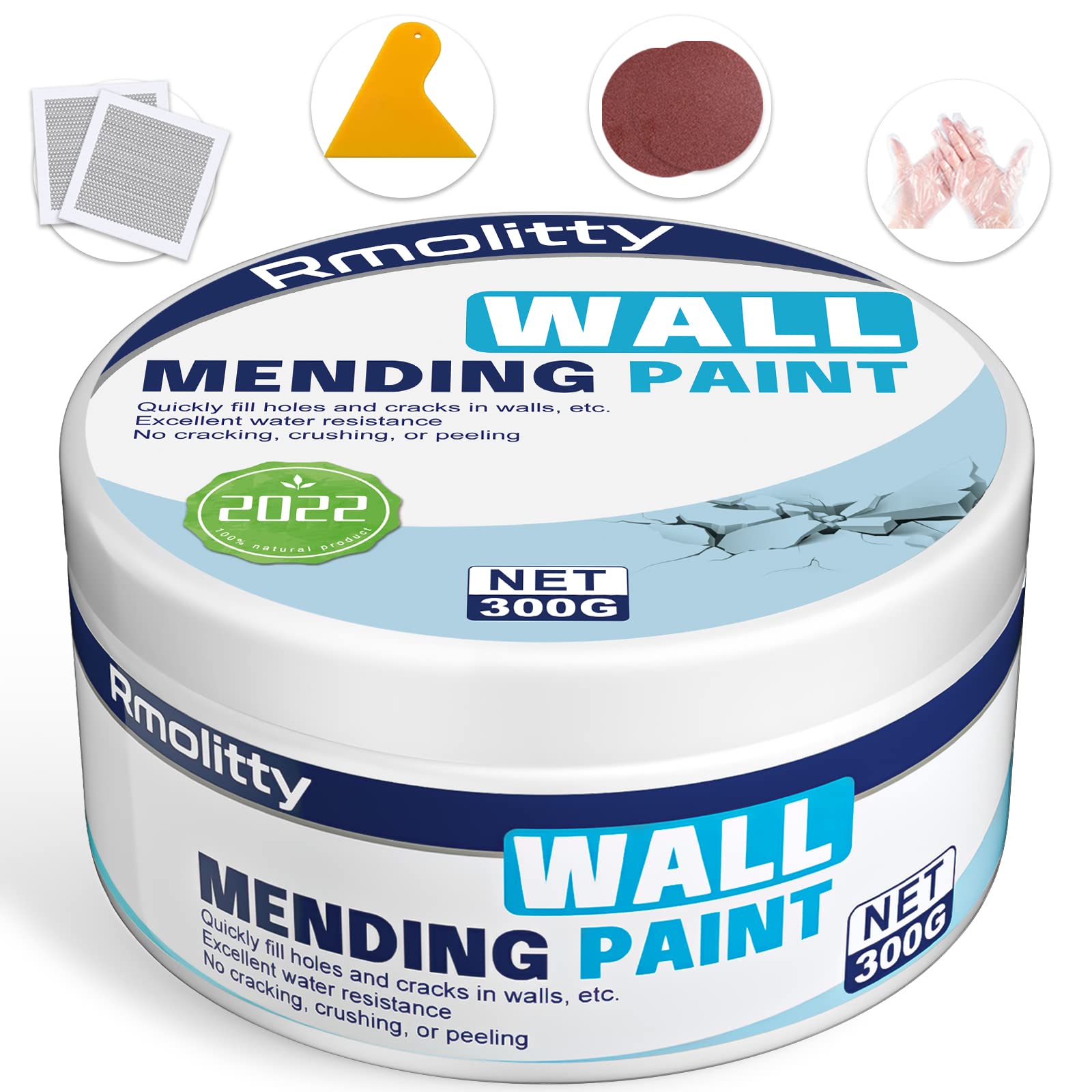 300g Wall Filler Kit, Waterproof Filler for Walls, Wall Mending Agent with Scraper to Fill The Cracks and Plaster Surface, High Strength Plaster Repair of Small Holes in The Walls