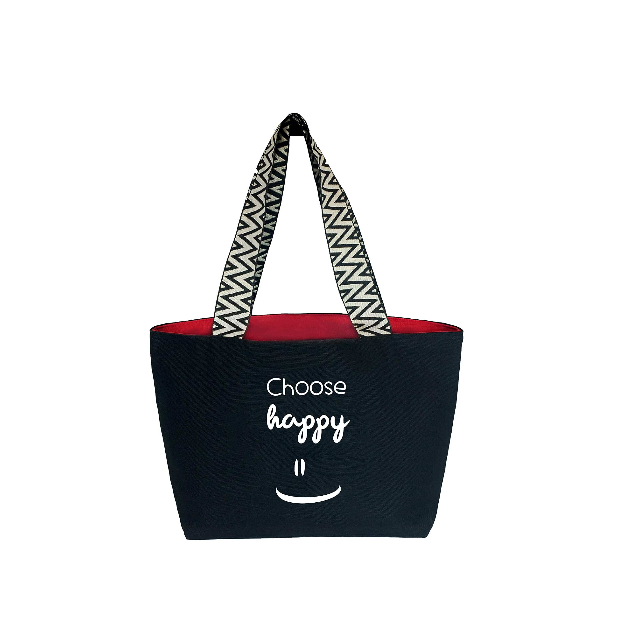 hello-bags. Premium canvas bag for women. With external zip and zipped pocket inside. Includes a red, premium canvas lining. Gift presentation. Colour: Black/Ecru. 19.68 x 11.81 in.