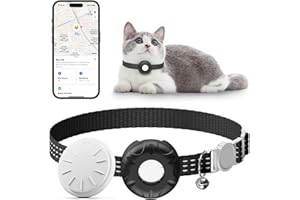 HONGTOP H Cat Tracker,Breakaway Tracking Pet Collar with Finder Tag and Tracker Holder,No Monthly Fee,Compatible with Apple Find My (iOS Only), Reflective Strip Design with Bell-(Black)