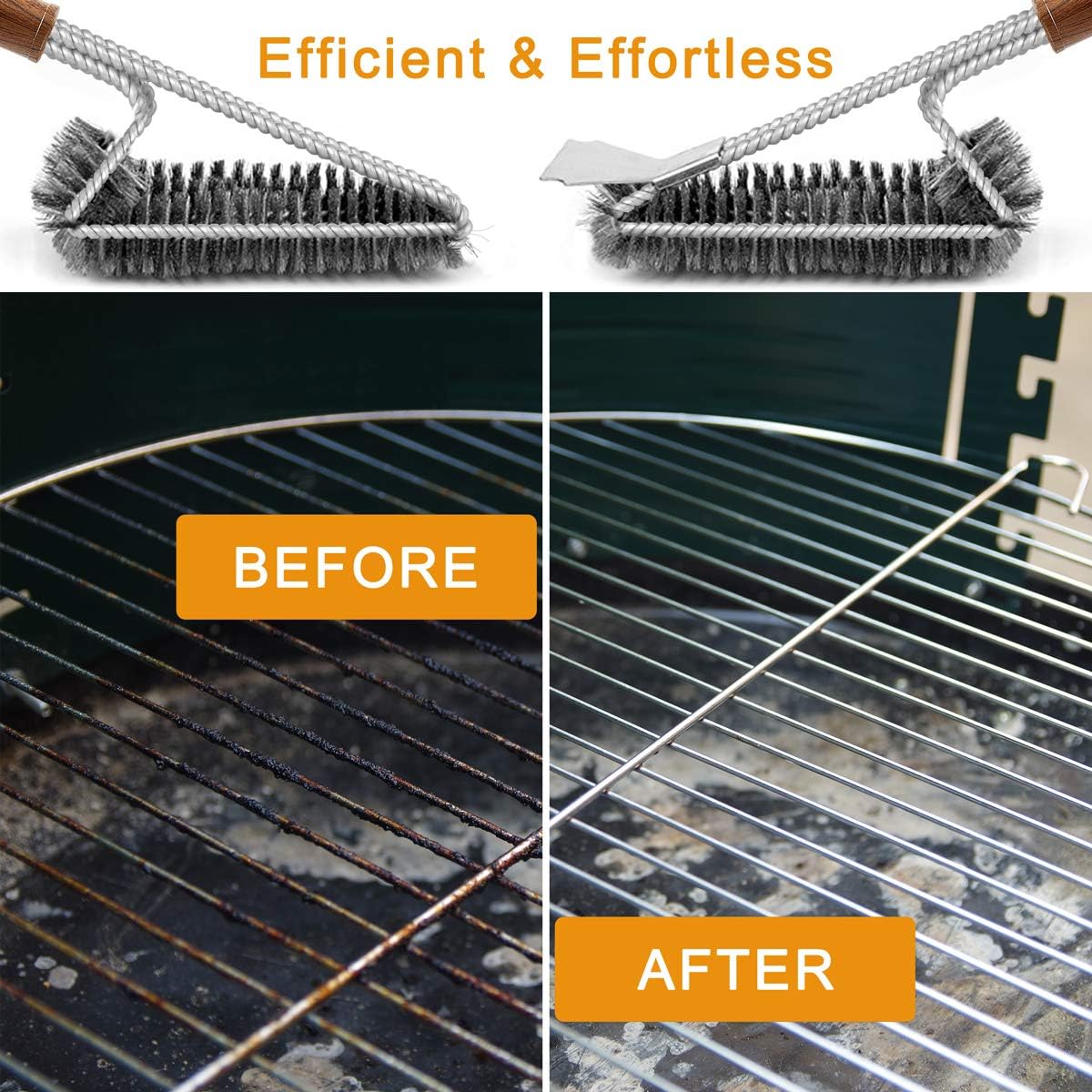 grilljoy 4PC Heavy Duty Grill Brush and Scraper with Carrying Bag - Exclusive Grill Cleaning Kit with Extra BBQ Wire Brush Head - Perfect BBQ Brush for Gas Grill Cleaning for Men Gift: Home & Kitchen