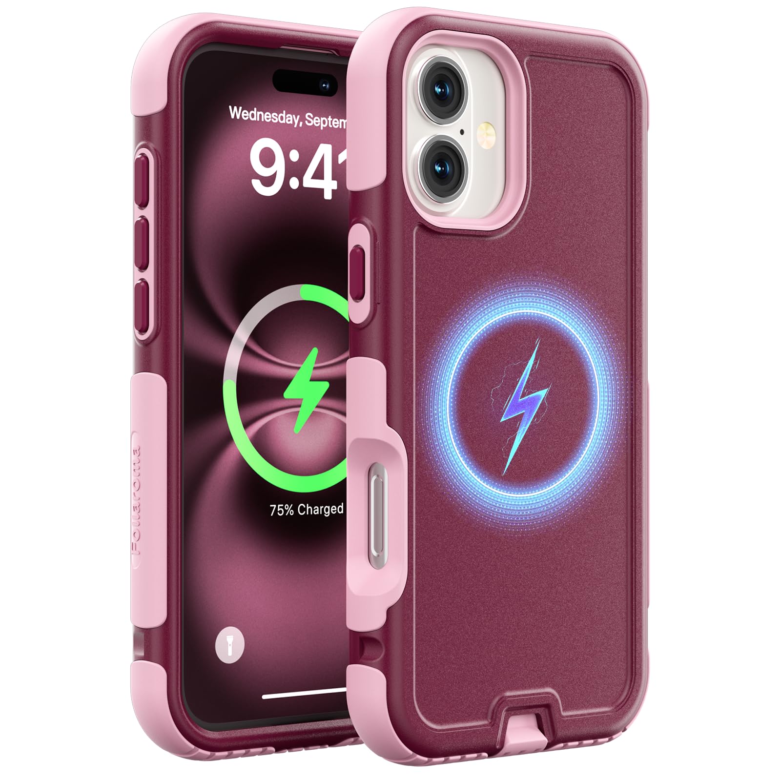 Follaroma for iPhone 16 Plus Case, Compatible with MagSafe, Heavy Duty Shockproof Protective Phone Case, Anti-Drop Protection, Dual Layer Magnetic Phone Cover for iPhone 16 Plus, 6.7", Purple Pink