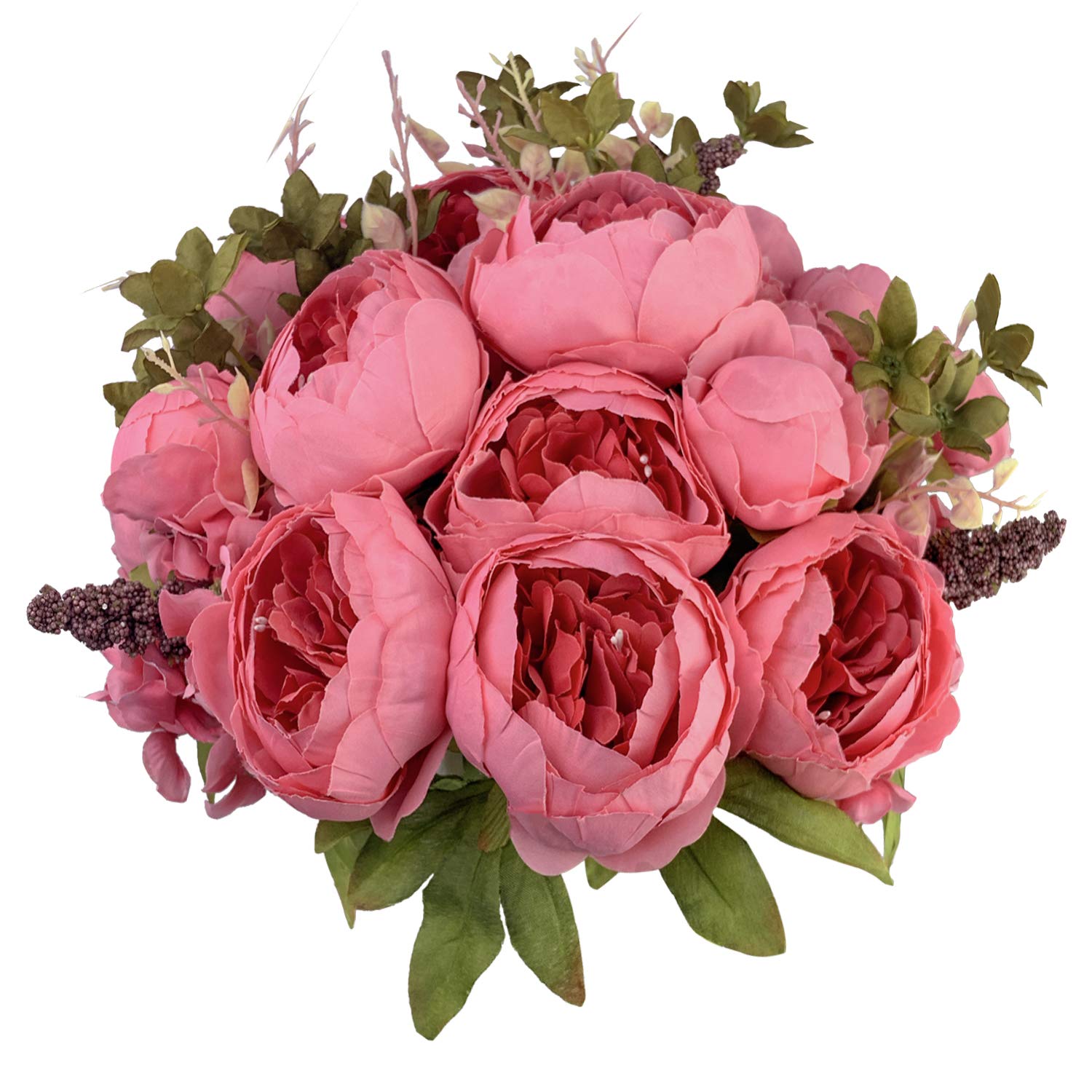 HUAHUASHIJIE Vintage Artificial Peonies Silk Peony Flowers Bouquet for Wedding Bridal Home Décor – Beautiful Floral Centerpiece Arrangement Decoration with 2 Bouquets (Spring Pink)