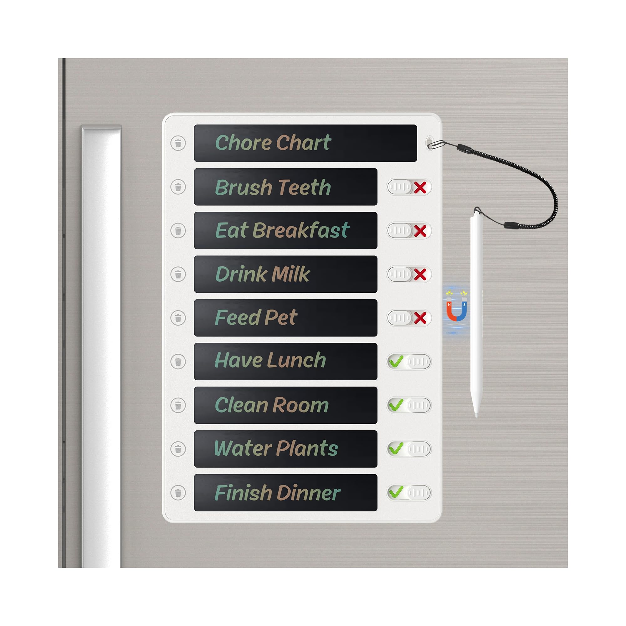 Photo 1 of Autonomier 1Pack LCD Writing Tablet Magnetic Chore Chart for Kids, 10.3"X7.1" One-Click Clear Digital Rewritable Board for Fridge with 8 Sliders and Magnetic Pen, to Do List ADHD Tool