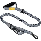 LEADSOM 6FT Highly Reflective Heavy Duty Elastic Bungee Medium and Large Dog Leash Shock Absorbing with Comfortable Padded Handle and Traffic Handle Suitable for Training Grey