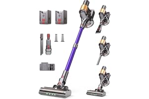 Snowkuna Cordless Vacuum Cleaner, 2 Batteries 120 Mins Runtime, 600W 50KPA Stick Vacuum with Self-Standing, Tangle-Free Brush, LED Display, Vacuum Cleaner for Home Hardwood Floor, Carpet, Pet Hair