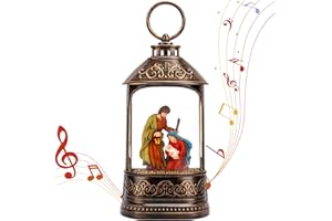 EDDORUNNING Snow Globe Lantern Nativity Scene, Glitter Lighted Christmas Nativity Snow Globe with Music,Musical Christmas Decorations USB and Battery Operated, Nativity Set Indoor Snow Globes