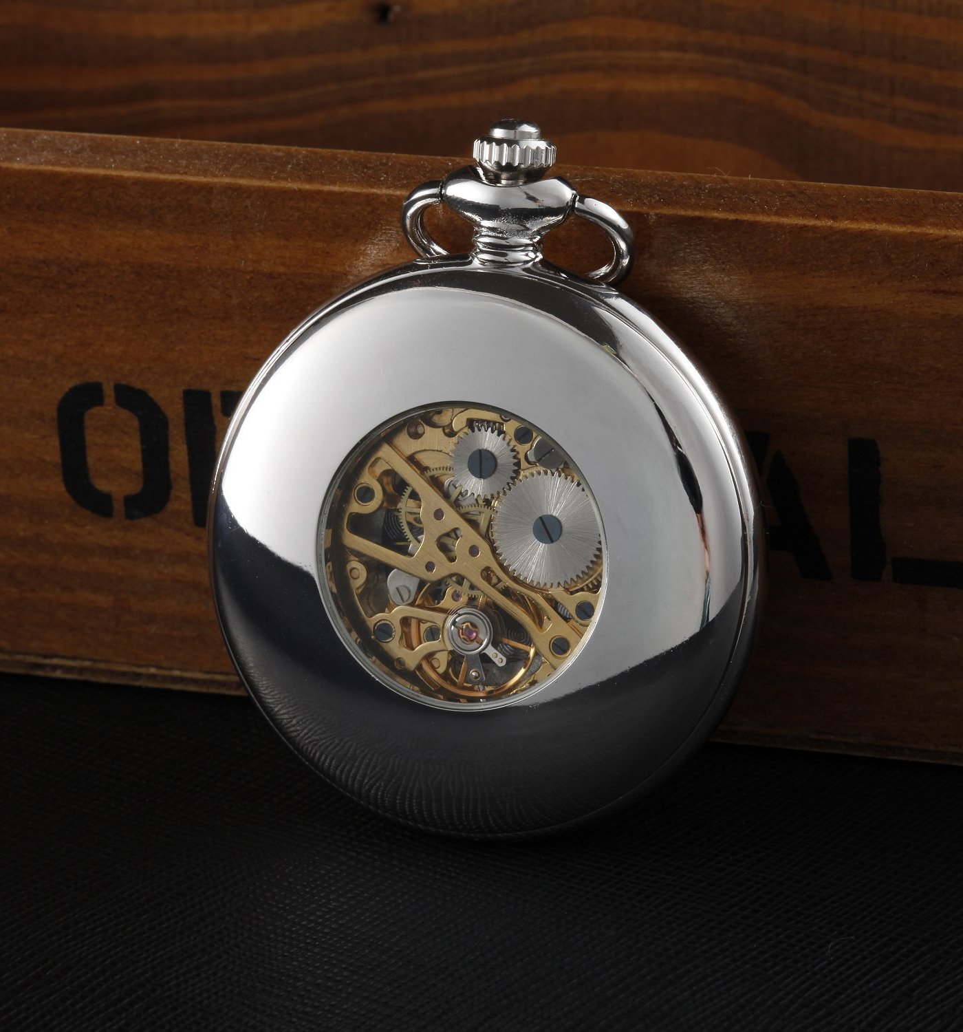 Carrie Hughes Mens Lucky Dragon Mechanical Pocket Watch with Chain Skeleton Roman Numberals and Box CHPW3