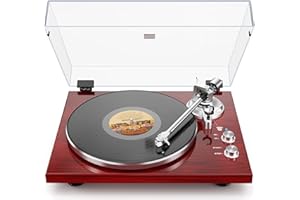 DIGITNOW Belt Drive Turntable for Vinyl Record Player,Connect with Bluetooth Speakers or Active Speaker,Built-in Phono Pre-amp,USB Digital Output, Magnetic Cartridge,High-Gloss Wood Design(Red)