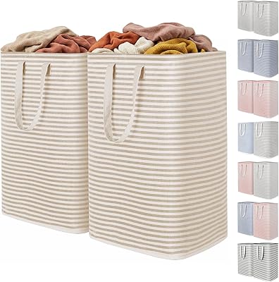Lifewit 2 Pack Laundry Hamper Large Collapsible Laundry Baskets, Freestanding Waterproof Clothes Hamper with Easy Carry Handles in Laundry Room Bedroom Bathroom College Dorm, Beige, 2 x 80L