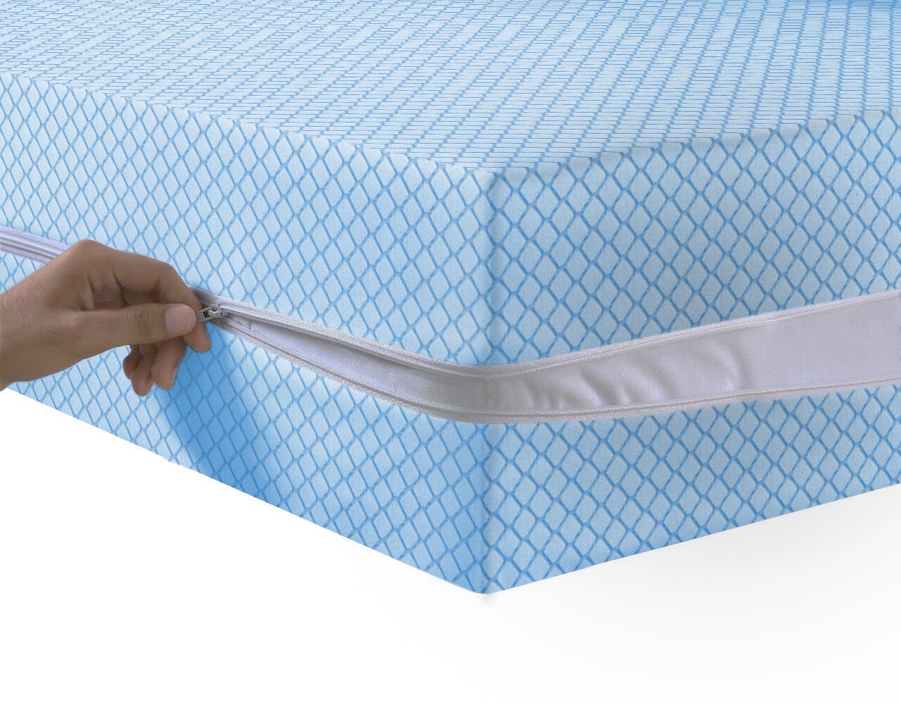 Mattress Zipped Cover Full Encasement Anti Bed Bug Mattress Zip Protector 30cm Deep & Hypoallergenic Matress Cover with Double Side Zipper Closure (Blue, Super King)