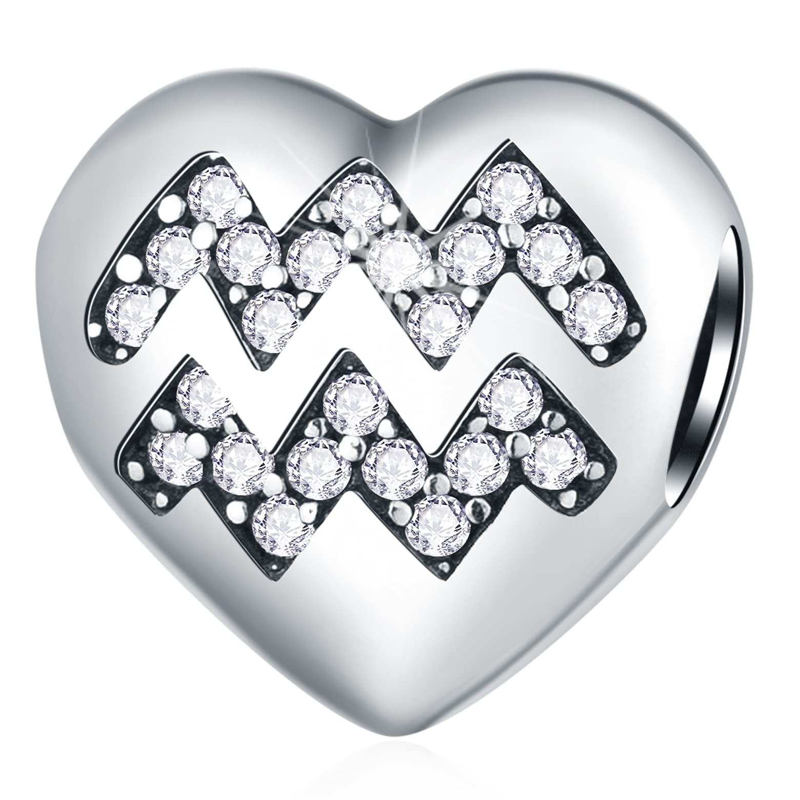 Aquarius Zodiac Sign Charms, fits Pandora Birthday Bracelet, 925 Sterling Silver Heart Beads I Love My Constellation with CZ, Agr Star Horoscope Gifts for Grandma/Valentines