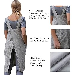 Apron for Womens Cotton Linen Apron Cross Back with